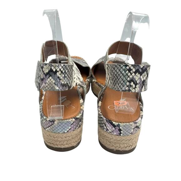 Franco Sarto Oak Metallic Leather Reptile Snake Platform Wedge Espadrille Sandal - Picture 5 of 10